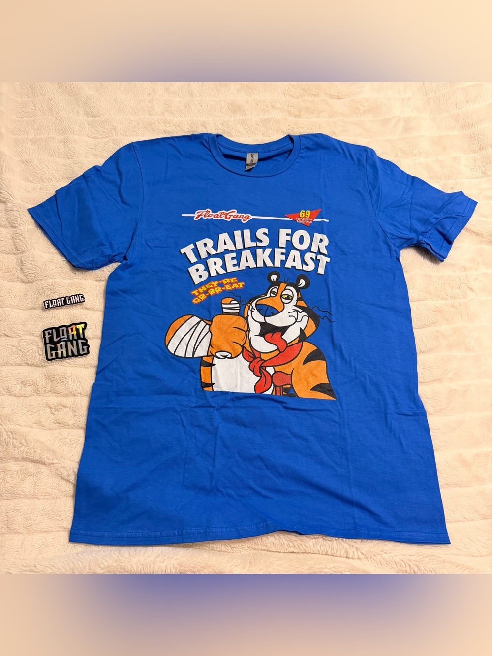 New Float Gang One Wheel Trails for Breakfast T-Shirt Medium with Stickers